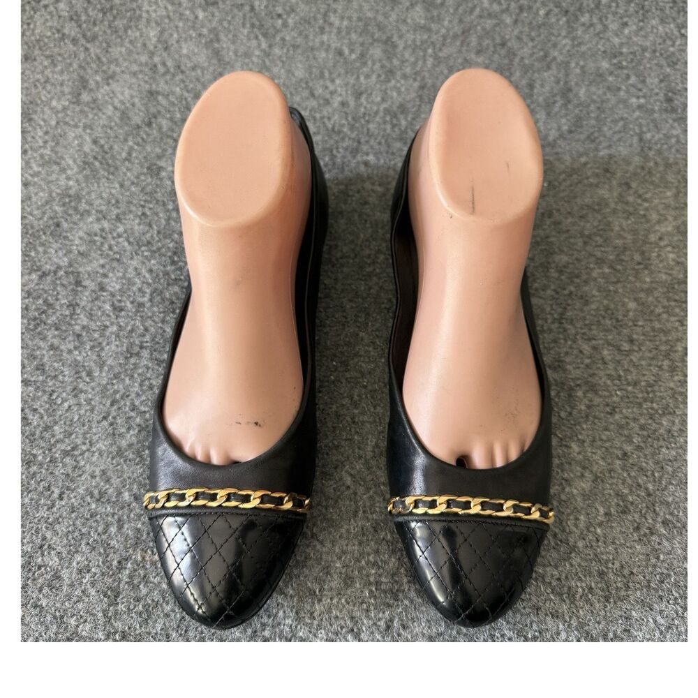 Stuart Weitzman Leather Slip-On Ballet Flat Chain Quilted Round Toe US 7.5 M